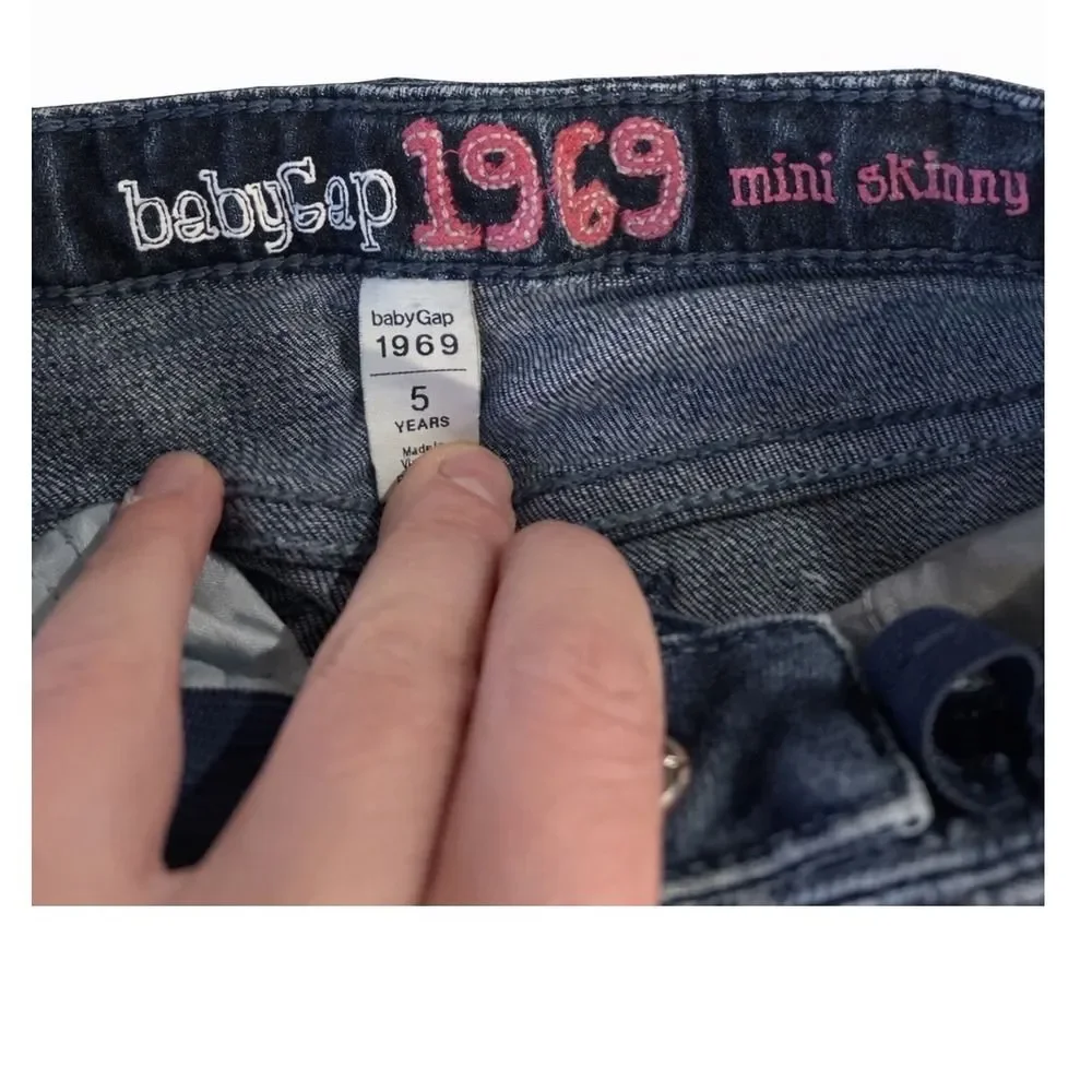 babyGap 1969 Mini Skinny Jeans Dark‎ Wash Adjustable Waist Size 5 Years Kids